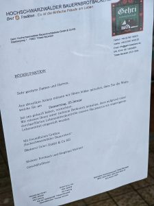 Erneut Hygienemängel? Die Hochschwarzwälder Bäckerei Gehri ist insolvent 1 aushang tiengen